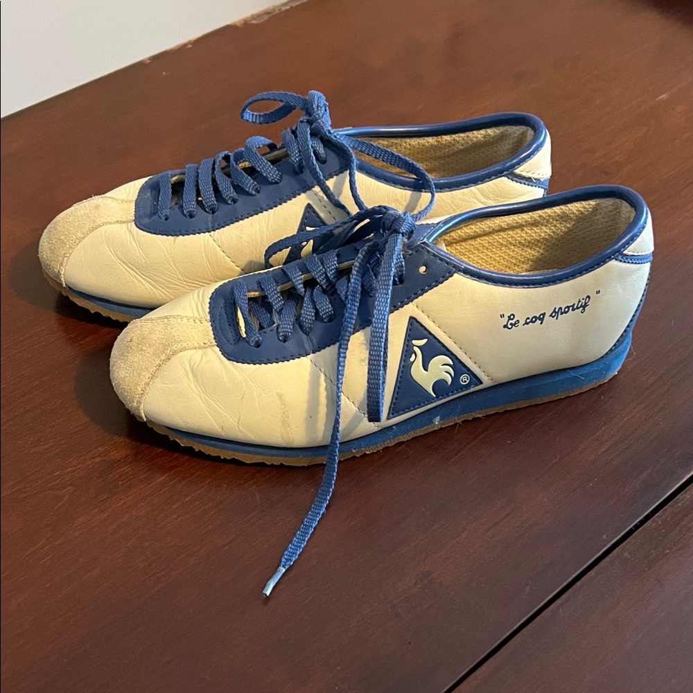 🇫🇷 Le Coq Sportif Blue and Cream French Sneakers - Picture 2 of 7